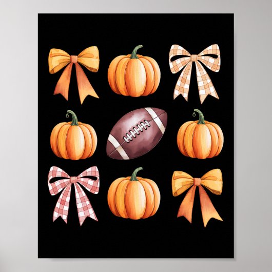 Retro Coquette Bow Pumpkin Amerikaans Football Bed Poster (Voorkant)
