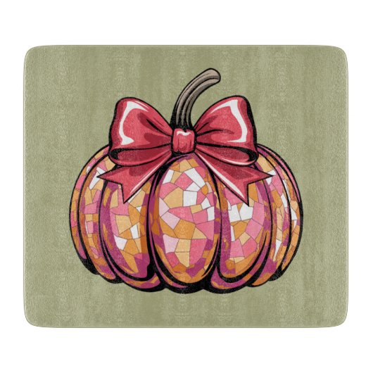 Retro Coquette Bow Pumpkin Herfst Vibes Seizoen Snijplank (Voorkant)