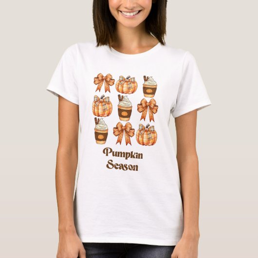 Retro Coquette Bow Pumpkin Seizoen Herfst Herfst T-shirt (Voorkant)