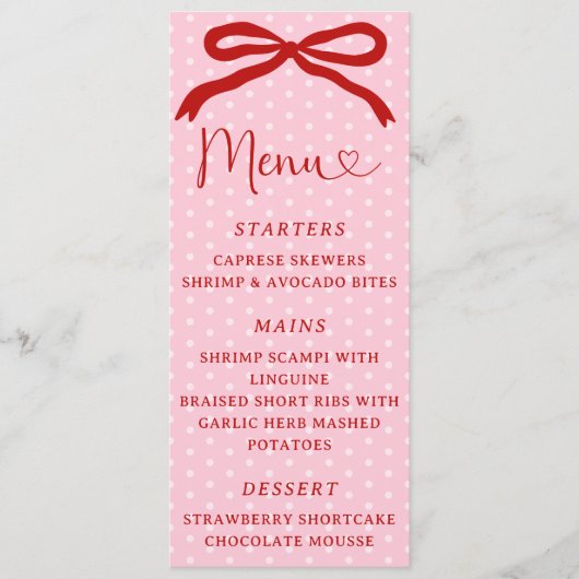 Retro Coquette Bow Red and Pink Valentines Menu (Voorkant)