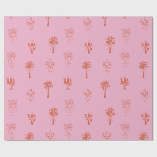 Retro Coquette Cactus & Palmbomen met Roze Bogen Cadeaupapier (Vlak)