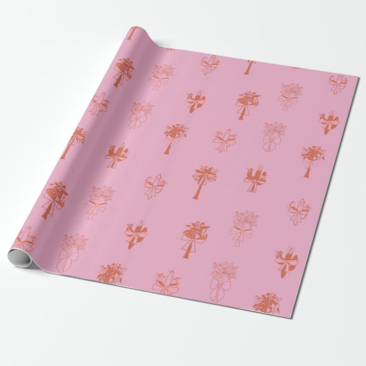 Retro Coquette Cactus & Palmbomen met Roze Bogen Cadeaupapier (Uitgerold)