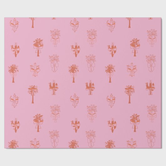 Retro Coquette Cactus & Palmbomen met Roze Bogen Cadeaupapier (Zoom)