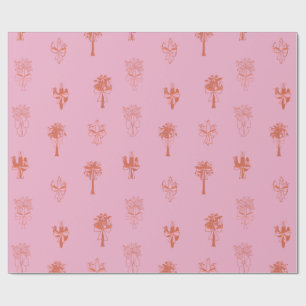 Retro Coquette Cactus & Palmbomen met Roze Bogen Cadeaupapier