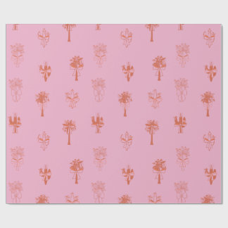 Retro Coquette Cactus & Palmbomen met Roze Bogen Cadeaupapier