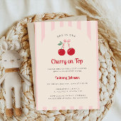 Retro Coquette Cherry op Top Girl Baby shower Kaart