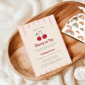 Retro Coquette Cherry op Top Girl Baby shower Kaart