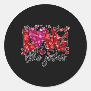 Retro Coquette Cross Love Like Jesus Valentijns Ronde Sticker