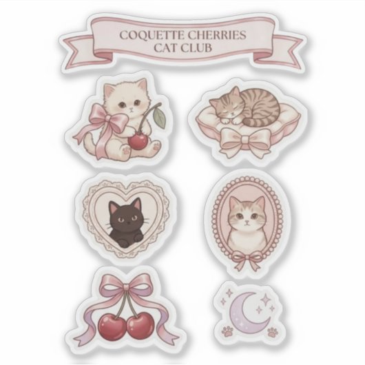 Retro Coquette Kat Club Sticker Sheet (Voorkant)