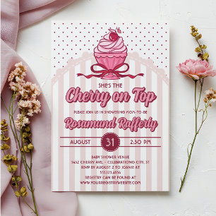 Retro Coquette Kers op de Meisje Baby Shower Kaart