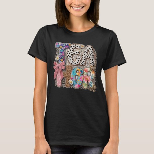 Retro Coquette Lerares - Bloem Leopard T-shirt (Voorkant)