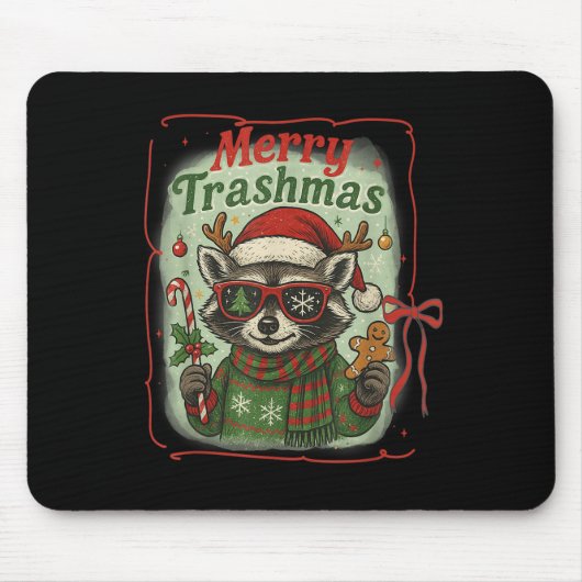 Retro Coquette Merry Trashmas Wasbeer Kerst Cu Muismat (Voorkant)