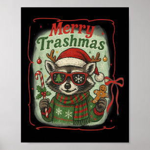 Retro Coquette Merry Trashmas Wasbeer Kerst Cu Poster
