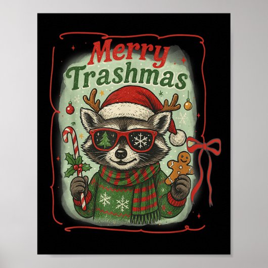 Retro Coquette Merry Trashmas Wasbeer Kerst Cu Poster (Voorkant)