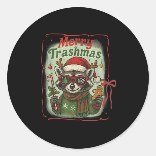Retro Coquette Merry Trashmas Wasbeer Kerst Cu Ronde Sticker (Voorkant)