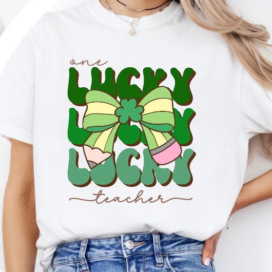 Retro Coquette One Lucky Teacher St. Patrick’s Day T-shirt