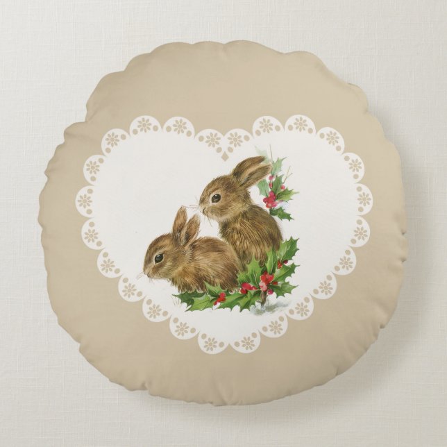 Retro  Coquette Pastel Baby Dieren Bunny Rond Kussen (Voorkant)