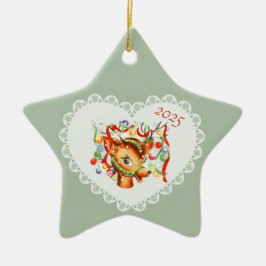 Retro  Coquette Pastel Baby Dieren Herten Keramisch Ornament