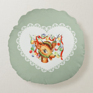 Retro Coquette Pastel Baby Dieren Herten Rond Kussen