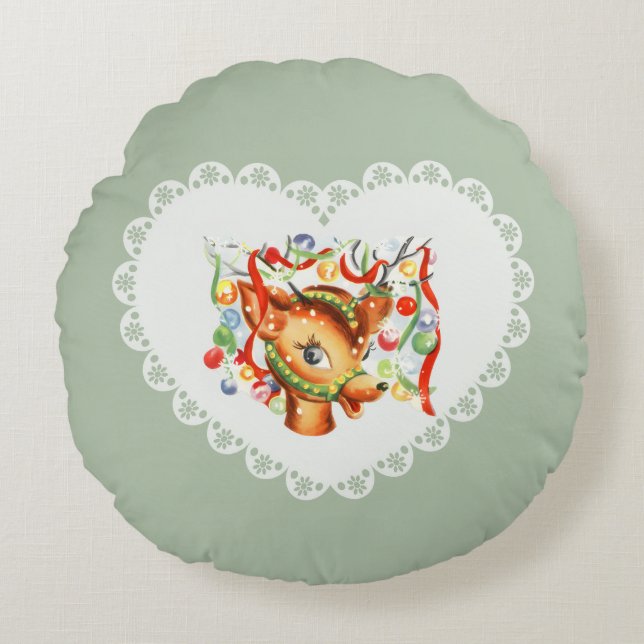 Retro  Coquette Pastel Baby Dieren Herten Rond Kussen (Voorkant)