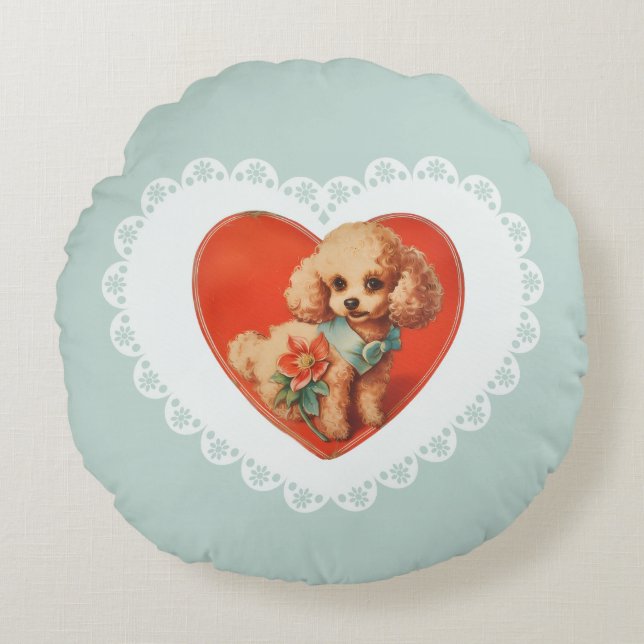 Retro  Coquette Pastel Baby Dieren Hond Rond Kussen (Voorkant)
