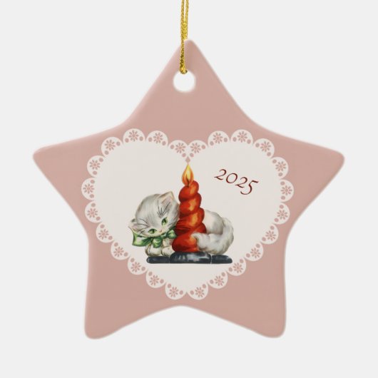 Retro Coquette Pastel Baby Dieren Kat Keramisch Ornament (Voorkant)