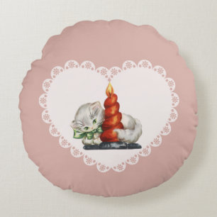 Retro Coquette Pastel Baby Dieren Kat Rond Kussen