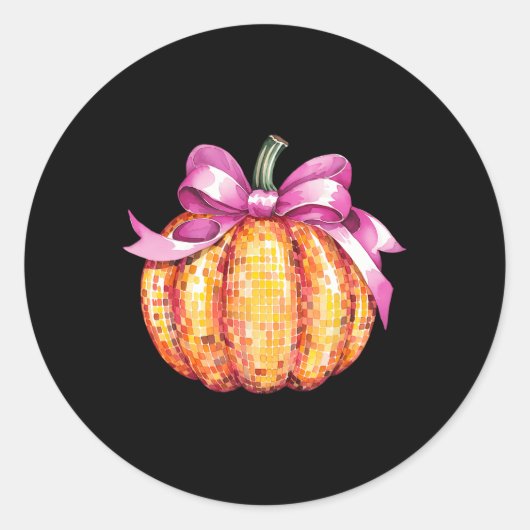 Retro Coquette Pompoen Roze Bow Herfst Thanksgivin Ronde Sticker (Voorkant)