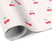 Retro Coquette Rode Kersen & Strepen Cadeaupapier (Rol Hoek)
