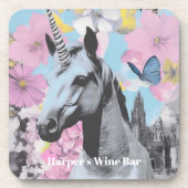 Retro Coquette Roze en Blauwe Eenhoorn Collage Bier Onderzetter (Voorkant)