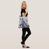 Retro Coquette Roze en Blauwe Eenhoorn Collage Tote Bag (Op model)