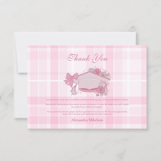 Retro Coquette Roze strik Afstuderen Bedankkaart (Voorkant)