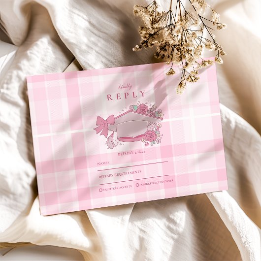 Retro Coquette Roze strik Afstuderen RSVP Kaartje