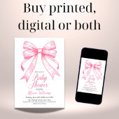 Retro Coquette Roze strik Baby shower Kaart