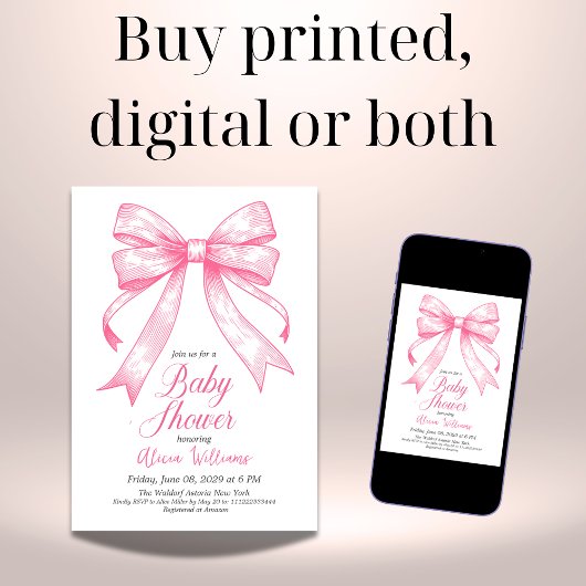 Retro Coquette Roze strik Baby shower Kaart