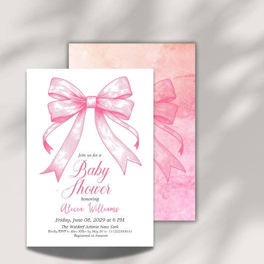 Retro Coquette Roze strik Baby shower Kaart