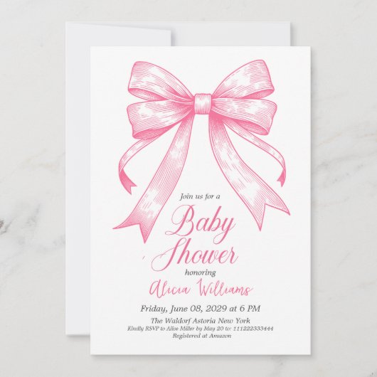 Retro Coquette Roze strik Baby shower Kaart (Voorkant)