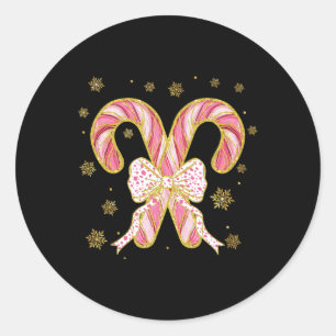 Retro Coquette Strik Kandijstok Kerstseizoen Vrouw Ronde Sticker
