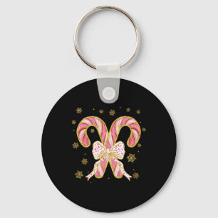 Retro Coquette Strikk Candy Cane Kerstseizoen Vrou Sleutelhanger