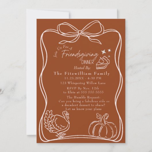 Retro Coquette Vriendschapsdiner Kaart (Voorkant)