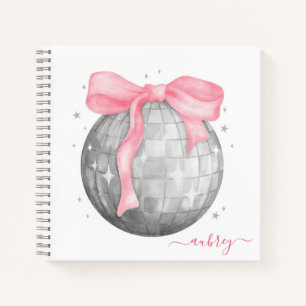 Retro Coquette Zilveren Disco bal Roze Lint Notitieboek