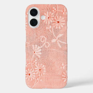 Retro Coral Eyelet Floral Design iPhone 16 Hoesje