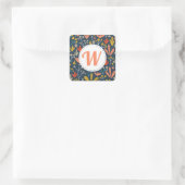 Retro Coral Floral Monogram Envelope Seals Vierkante Sticker (Tas)
