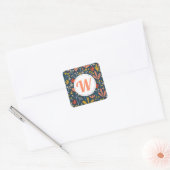 Retro Coral Floral Monogram Envelope Seals Vierkante Sticker (Envelop)