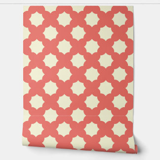 Retro Coral Geometrische Bloemen Behang