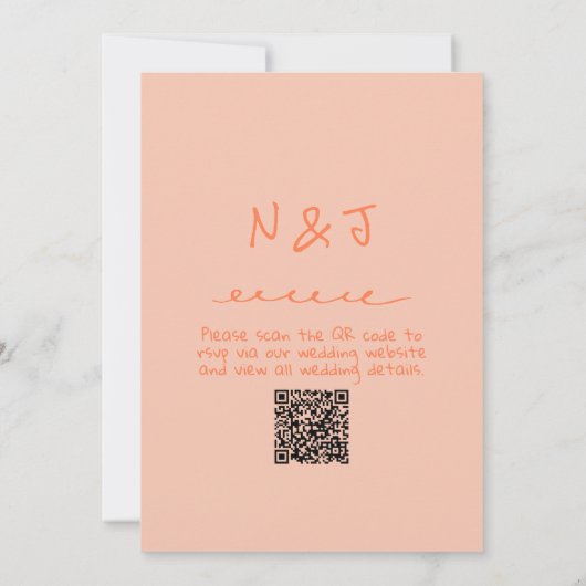 Retro Coral Hand Drawn QR Code Quirky Wedding Kaart (Achterkant)