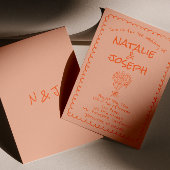 Retro Coral Hand Drawn Written Quirky Fun Wedding Kaart