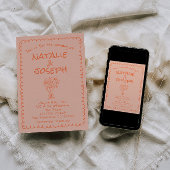 Retro Coral Hand Drawn Written Quirky Fun Wedding Kaart