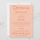 Retro Coral Hand Written Quirky All In One Wedding Kaart (Achterkant)