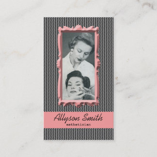 Retro Coral Houndstooth Esthetician Visitekaartje